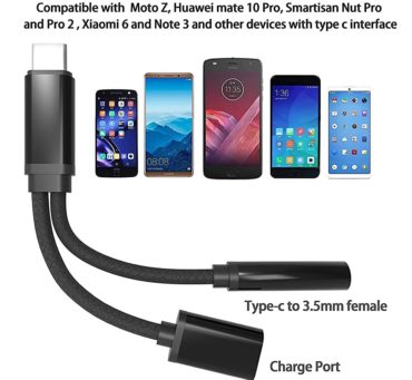 USB C to 3.5mm Aux Audio Adapter 2 in 1 USB-C